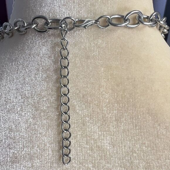 Statement Silver Tone chain Bead Blue Necklace 45 in + 2.5 in Ext. - Picture 9 of 10